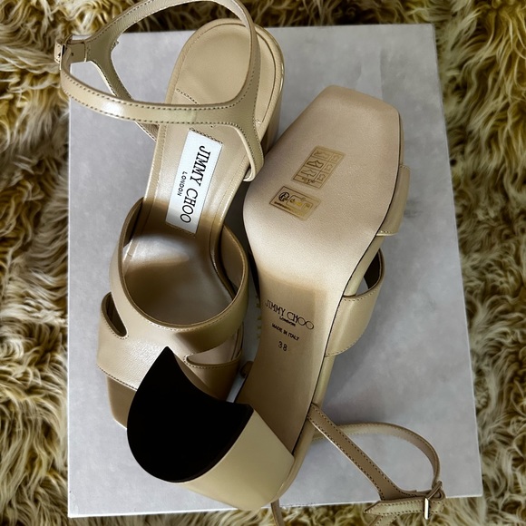Jimmy Choo Ellison 85 desert Nappa Leather Sandals sz 38 - Picture 11 of 12